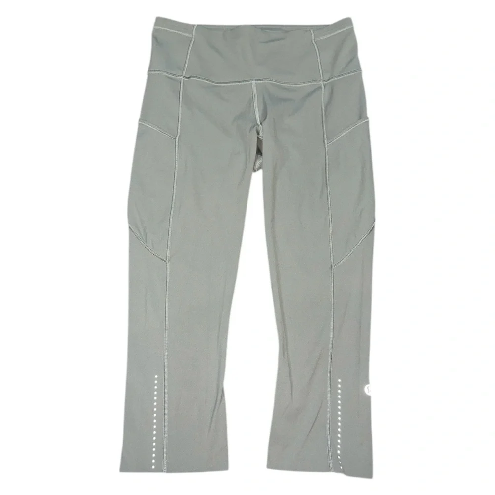 Lululemon Fast & Free Crop II 19” Nulux Grey Sage High Rise Running Leggings 6